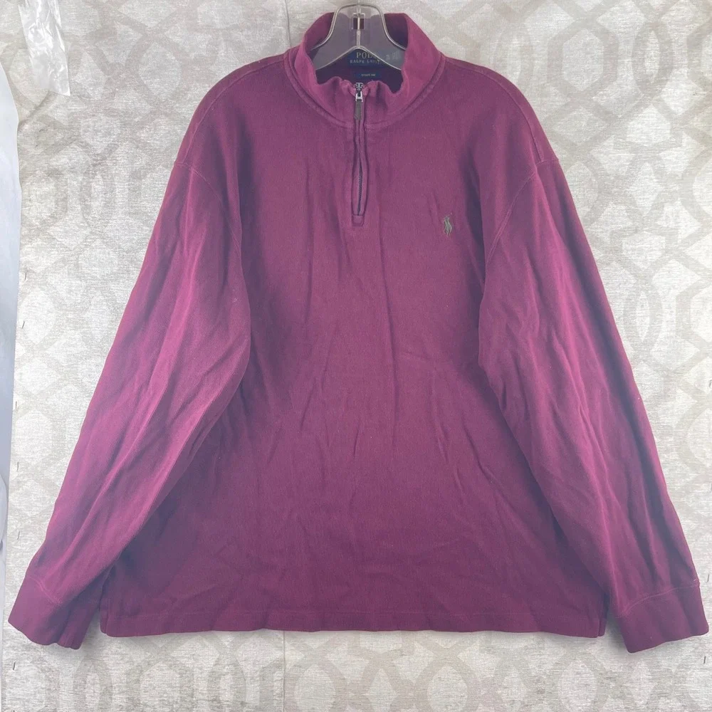 Polo Ralph Lauren Estate Rib Mens XL Burgundy Quarter Zip Pullover‎ Sweater